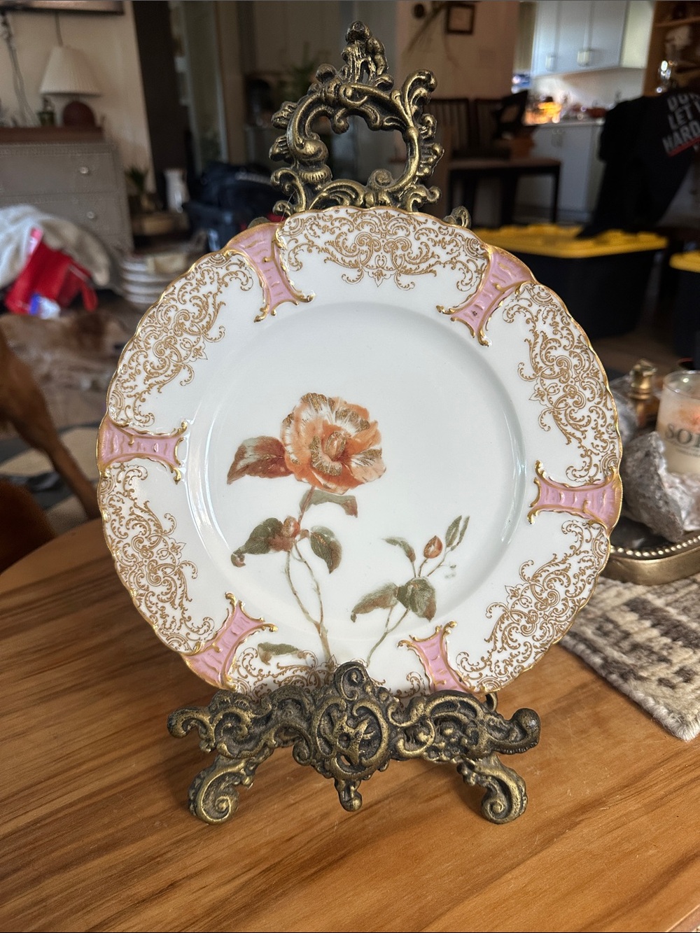 Vintage Haviland Baily Banks & Biddle pink gold floral 9.5” plate scalloped